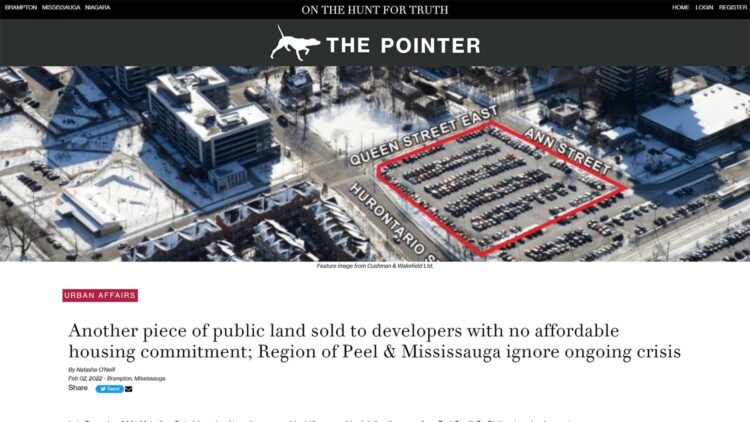 The Pointer – Another piece of public land sold to developers with no affordable housing commitment; Region of Peel & Mississauga ignore ongoing crisis